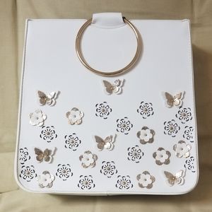White with gold accents tote handbag